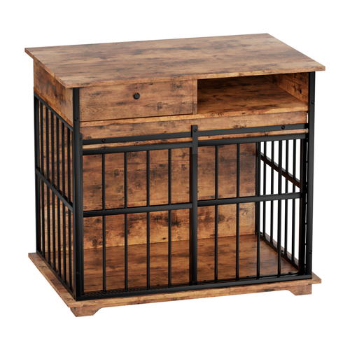 Modern Wooden Dog Crate Furniture with Tray, Large Indoor Pet Kennel Mavia