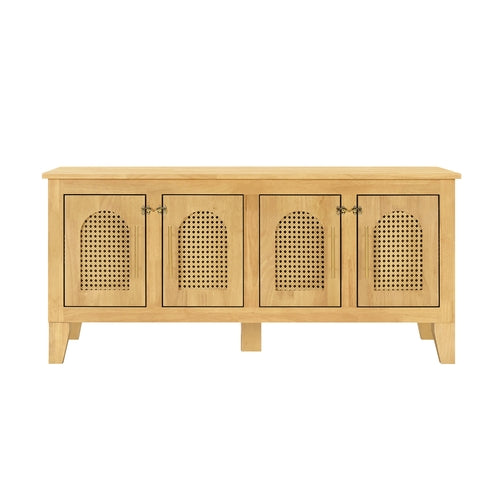 Rattan Wooden Dog Crate Cabinet with Storage – Indoor Rubber Wood Pet Mavia