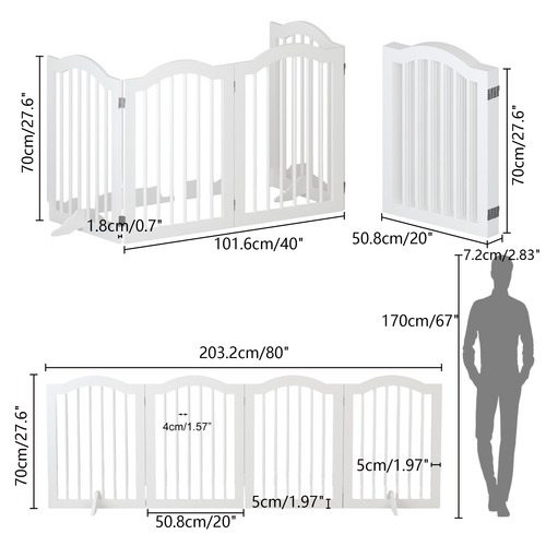 27.6" Tall Freestanding Wooden Pet Gate – Foldable 4-Panel Dog Safety Mavia