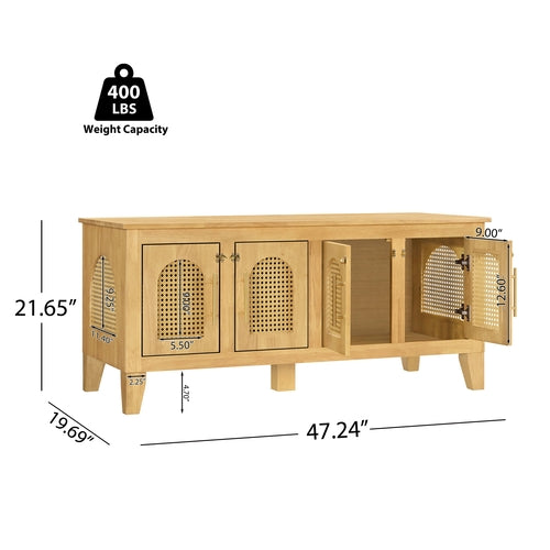 Rattan Wooden Dog Crate Cabinet with Storage – Indoor Rubber Wood Pet Mavia