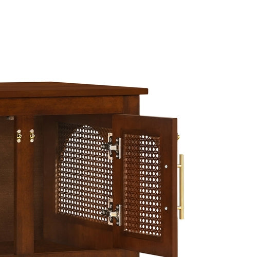 Rattan Wooden Dog Crate Cabinet with Storage – Indoor Rubber Wood Pet Mavia