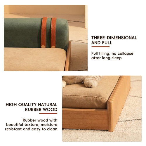 Modern Wooden Pet Bed for Cats & Dogs – Oak Veneer Frame with Mavia