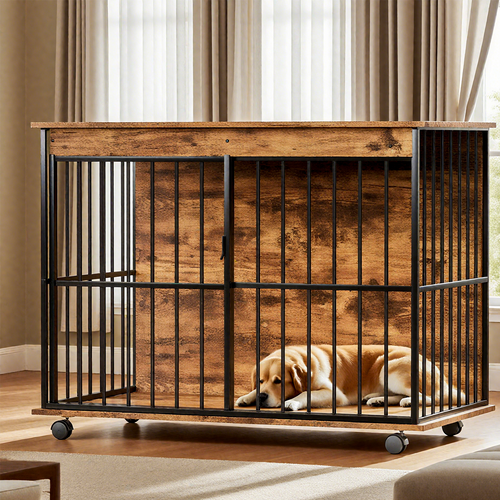 Large Wooden Dog Crate Furniture with Tray , Indoor Pet Kennel Side Mavia