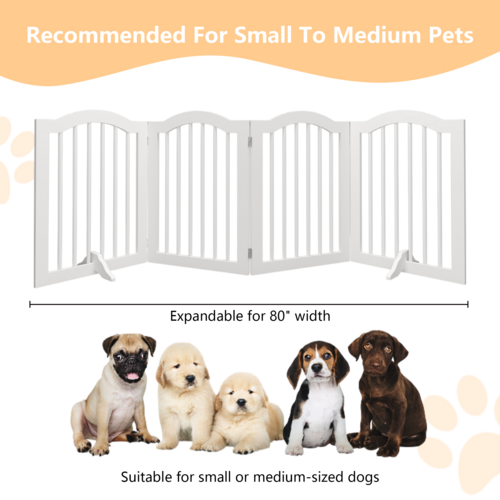 27.6" Tall Freestanding Wooden Pet Gate – Foldable 4-Panel Dog Safety Mavia