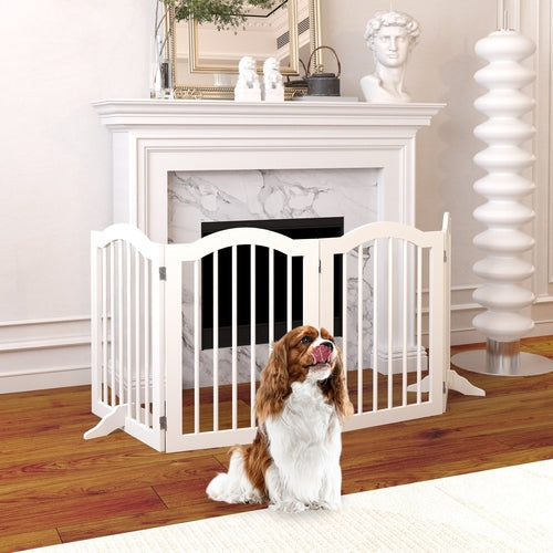 27.6" Tall Freestanding Wooden Pet Gate – Foldable 4-Panel Dog Safety Mavia