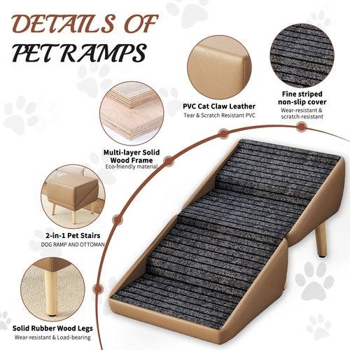 2-in-1 Foldable Dog Stairs & Ottoman – Non-Slip Wooden Pet Steps for Mavia