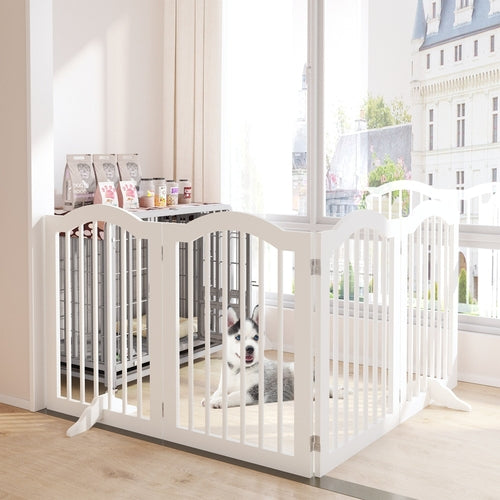 27.6" Tall Freestanding Wooden Pet Gate – Foldable 4-Panel Dog Safety Mavia