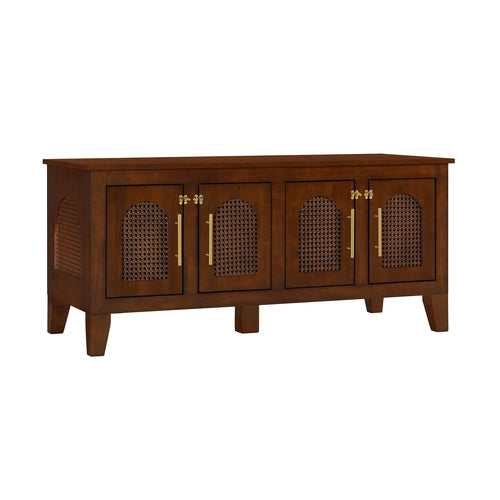 Rattan Wooden Dog Crate Cabinet with Storage – Indoor Rubber Wood Pet Mavia