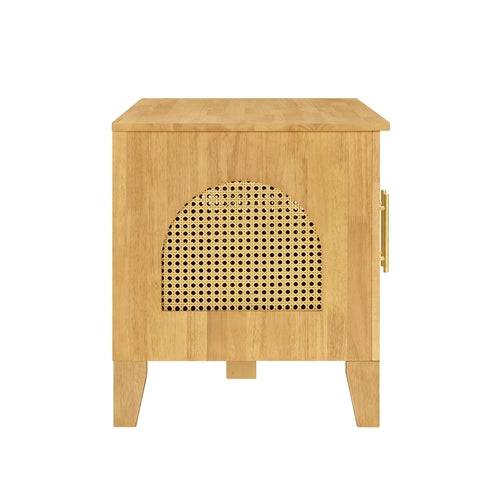 Rattan Wooden Dog Crate Cabinet with Storage – Indoor Rubber Wood Pet Mavia