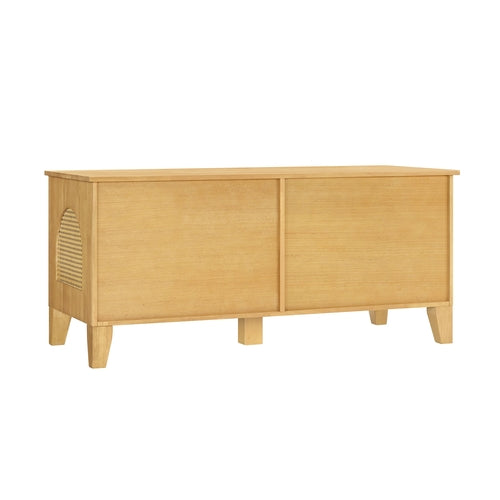 Rattan Wooden Dog Crate Cabinet with Storage – Indoor Rubber Wood Pet Mavia