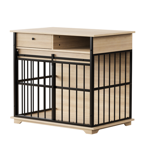 Modern Wooden Dog Crate Furniture with Tray, Large Indoor Pet Kennel Mavia