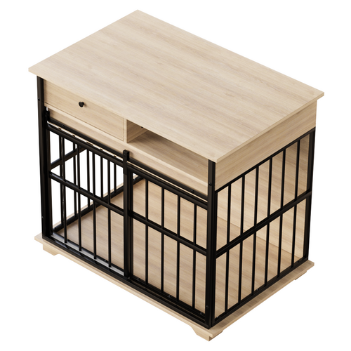 Modern Wooden Dog Crate Furniture with Tray, Large Indoor Pet Kennel Mavia