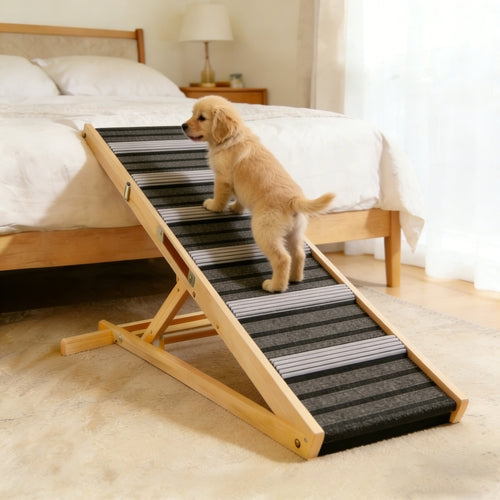 Adjustable Dog Ramp for Couch & Sofa – Solid Wood Pet Steps with 6 Mavia