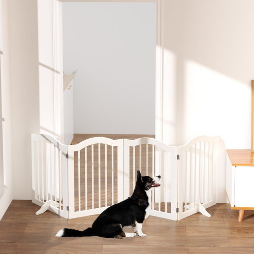 27.6" Tall Freestanding Wooden Pet Gate – Foldable 4-Panel Dog Safety Mavia