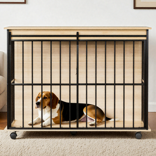 Large Wooden Dog Crate Furniture with Tray , Indoor Pet Kennel Side Mavia