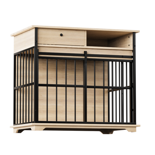Modern Wooden Dog Crate Furniture with Tray, Large Indoor Pet Kennel Mavia