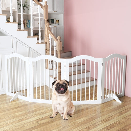 27.6" Tall Freestanding Wooden Pet Gate – Foldable 4-Panel Dog Safety Mavia