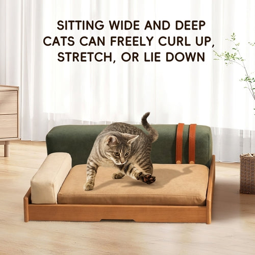 Modern Wooden Pet Bed for Cats & Dogs – Oak Veneer Frame with Mavia