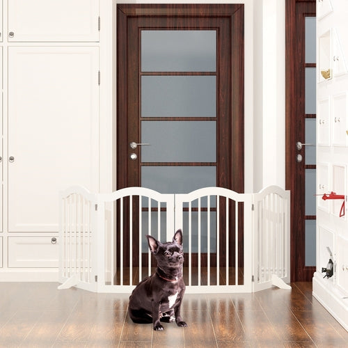 27.6" Tall Freestanding Wooden Pet Gate – Foldable 4-Panel Dog Safety Mavia