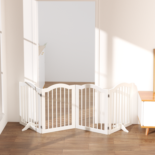 27.6" Tall Freestanding Wooden Pet Gate – Foldable 4-Panel Dog Safety Mavia