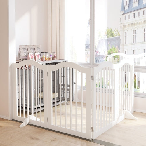 27.6" Tall Freestanding Wooden Pet Gate – Foldable 4-Panel Dog Safety Mavia