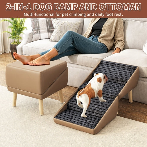2-in-1 Foldable Dog Stairs & Ottoman – Non-Slip Wooden Pet Steps for Mavia