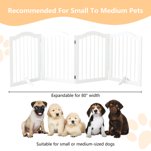 27.6" Tall Freestanding Wooden Pet Gate – Foldable 4-Panel Dog Safety Mavia