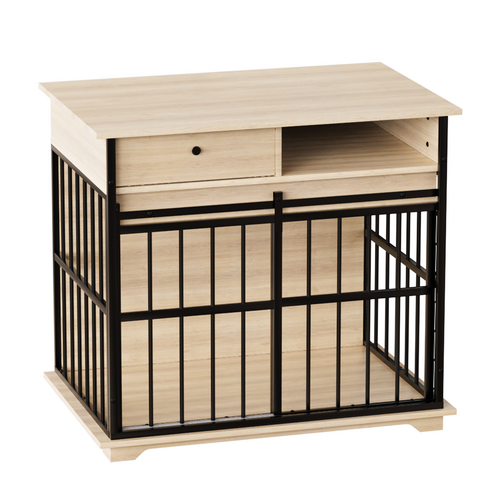 Modern Wooden Dog Crate Furniture with Tray, Large Indoor Pet Kennel Mavia