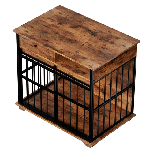 Modern Wooden Dog Crate Furniture with Tray, Large Indoor Pet Kennel Mavia