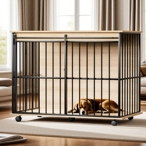 Large Wooden Dog Crate Furniture with Tray , Indoor Pet Kennel Side Mavia