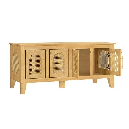 Rattan Wooden Dog Crate Cabinet with Storage – Indoor Rubber Wood Pet Mavia