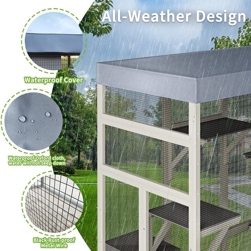 Gray Wooden Outdoor Catio Pet Enclosure – Waterproof Cat House & Small Mavia