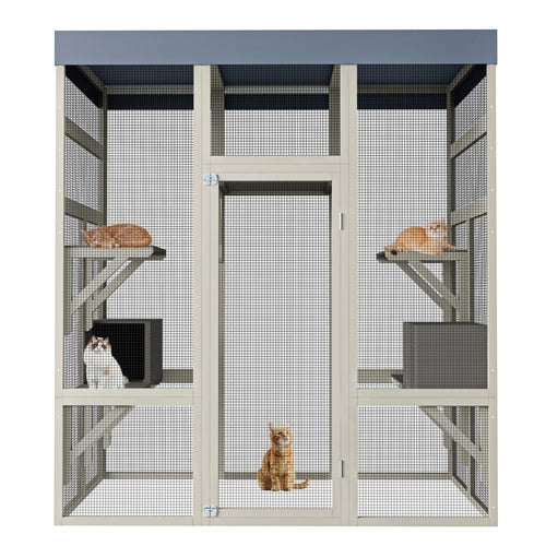 Gray Wooden Outdoor Catio Pet Enclosure – Waterproof Cat House & Small Mavia