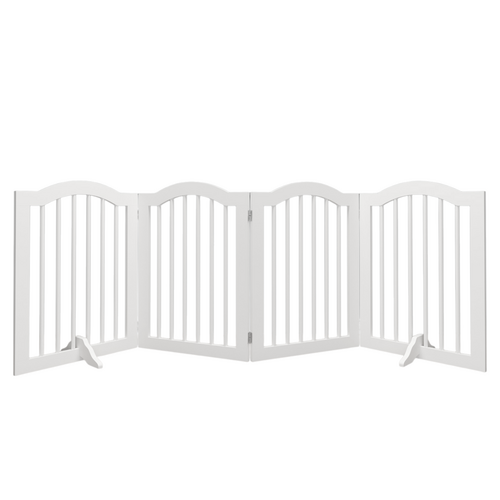 27.6" Tall Freestanding Wooden Pet Gate – Foldable 4-Panel Dog Safety Mavia