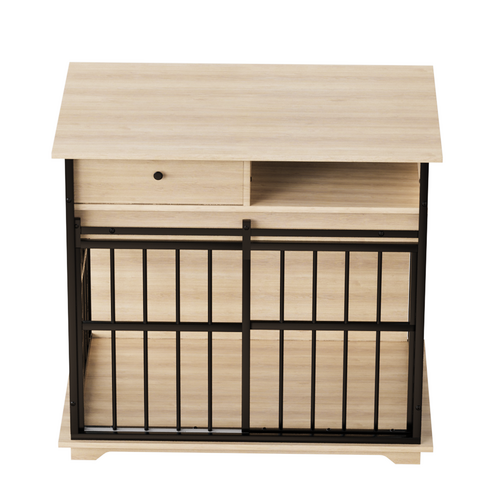 Modern Wooden Dog Crate Furniture with Tray, Large Indoor Pet Kennel Mavia