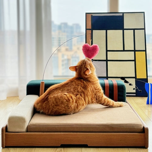 Modern Wooden Pet Bed for Cats & Dogs – Oak Veneer Frame with Mavia