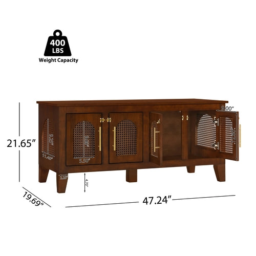 Rattan Wooden Dog Crate Cabinet with Storage – Indoor Rubber Wood Pet Mavia