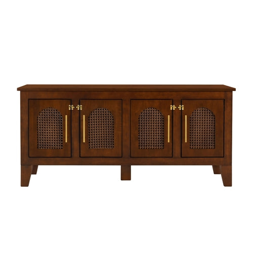 Rattan Wooden Dog Crate Cabinet with Storage – Indoor Rubber Wood Pet Mavia