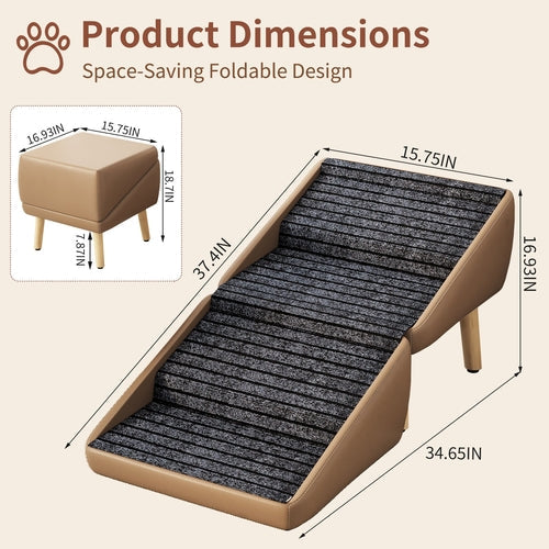 2-in-1 Foldable Dog Stairs & Ottoman – Non-Slip Wooden Pet Steps for Mavia