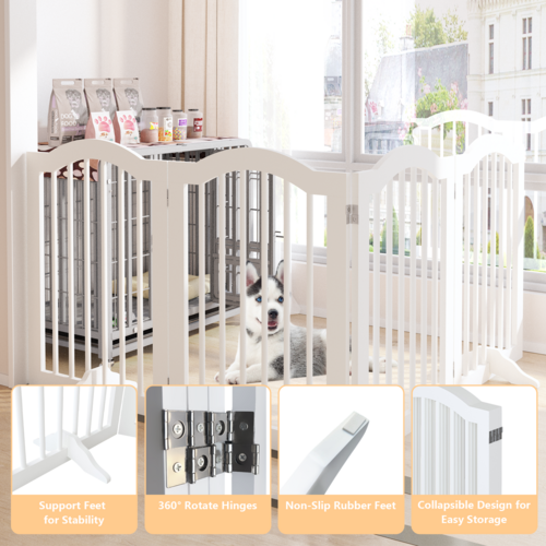 27.6" Tall Freestanding Wooden Pet Gate – Foldable 4-Panel Dog Safety Mavia