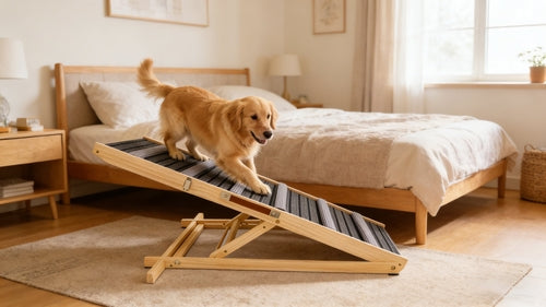 Adjustable Dog Ramp for Couch & Sofa – Solid Wood Pet Steps with 6 Mavia