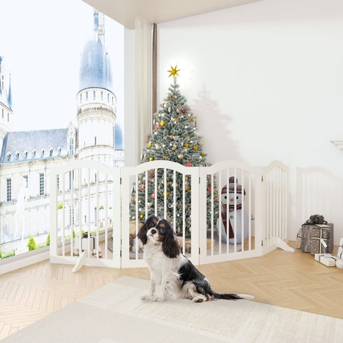 27.6" Tall Freestanding Wooden Pet Gate – Foldable 4-Panel Dog Safety Mavia