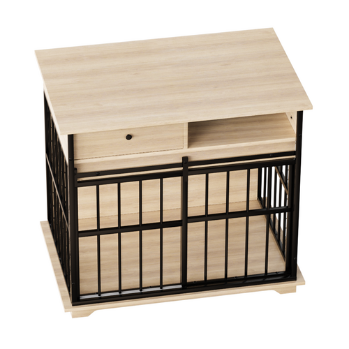 Modern Wooden Dog Crate Furniture with Tray, Large Indoor Pet Kennel Mavia