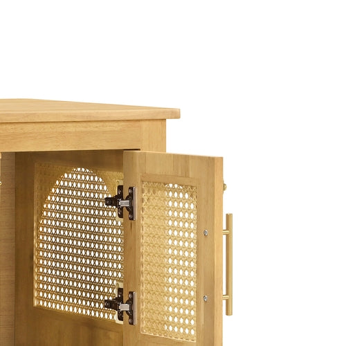 Rattan Wooden Dog Crate Cabinet with Storage – Indoor Rubber Wood Pet Mavia