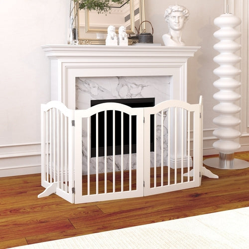 27.6" Tall Freestanding Wooden Pet Gate – Foldable 4-Panel Dog Safety Mavia