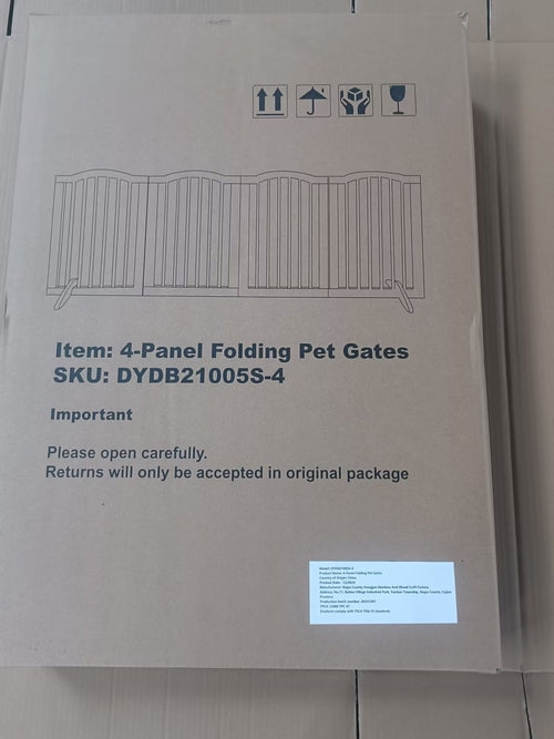 27.6" Tall Freestanding Wooden Pet Gate – Foldable 4-Panel Dog Safety Mavia