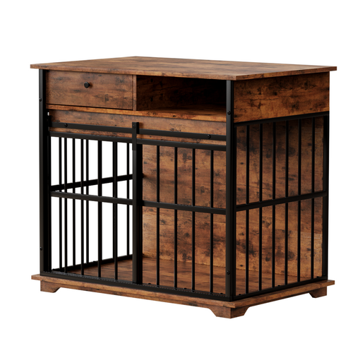 Modern Wooden Dog Crate Furniture with Tray, Large Indoor Pet Kennel Mavia