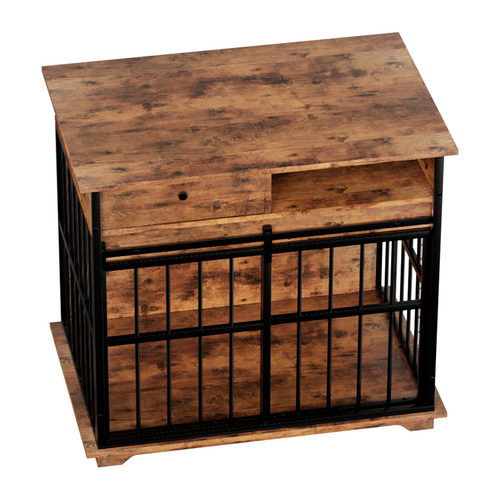 Modern Wooden Dog Crate Furniture with Tray, Large Indoor Pet Kennel Mavia