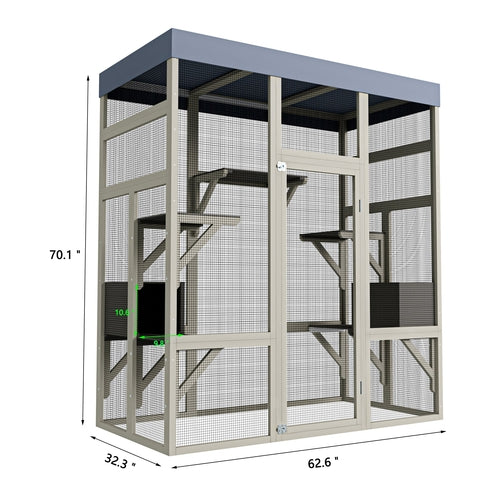 Gray Wooden Outdoor Catio Pet Enclosure – Waterproof Cat House & Small Mavia
