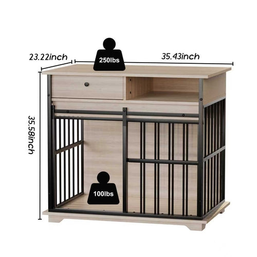 Modern Wooden Dog Crate Furniture with Tray, Large Indoor Pet Kennel Mavia
